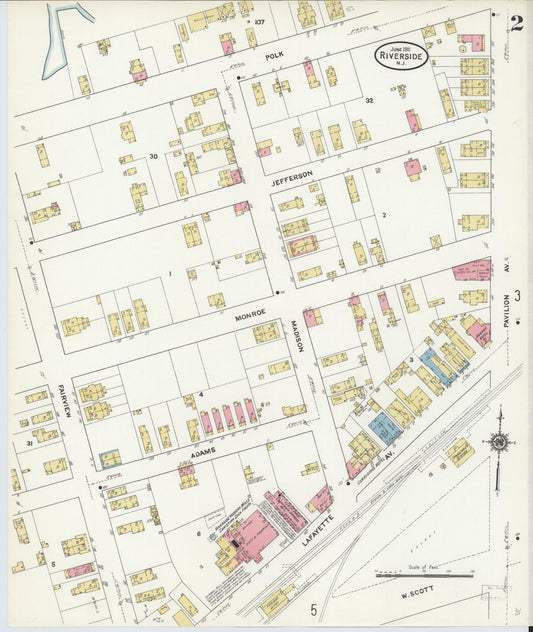 Sanborn Fire Insurance Map from Riverside, Burlington County, New Jersey (1911), Sheet #0002 - Historic Sanborn Fire Insurance Map Print, vintage old map wall art, antique decor, genealogy gift, New Jersey New Jersey map