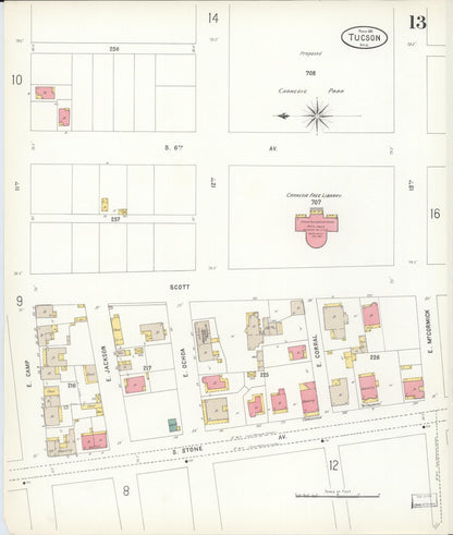 Sanborn Fire Insurance Map from Tucson, Pima County, Arizona (1901), Sheet #0013 - Complete Map Set gallery image, historic Sanborn map, vintage wall art, Arizona Arizona