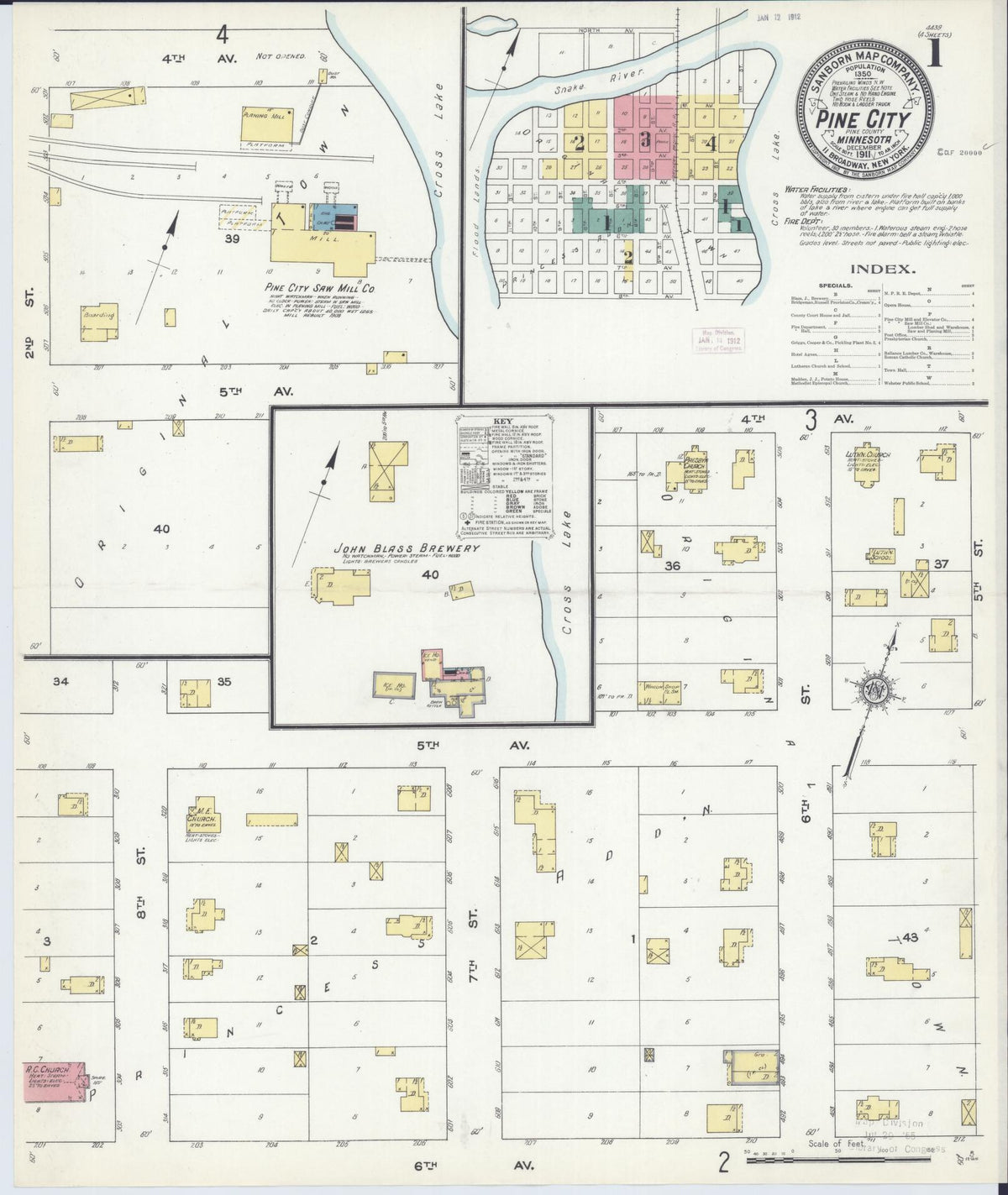 Sanborn Fire Insurance Map from Pine City, Pine County, Minnesota (1911), Sheet #0001 - Complete Map Set gallery image, historic Sanborn map, vintage wall art, Minnesota Minnesota