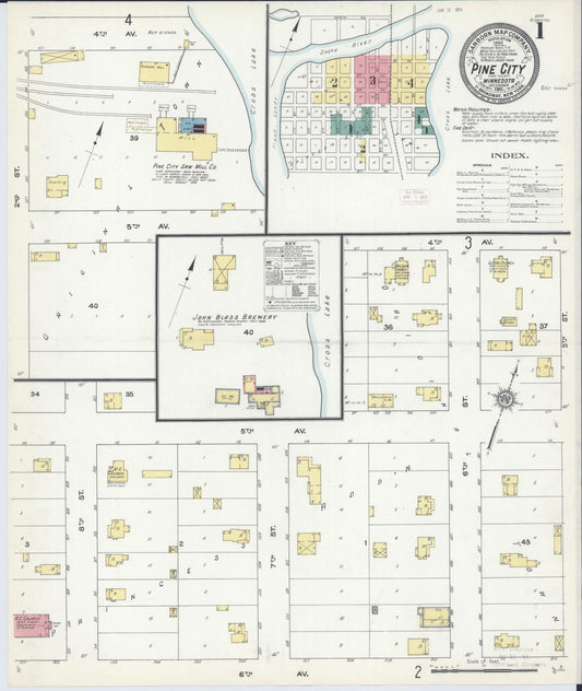 Sanborn Fire Insurance Map from Pine City, Pine County, Minnesota (1911), Sheet #0001 - Complete Map Set gallery image, historic Sanborn map, vintage wall art, Minnesota Minnesota