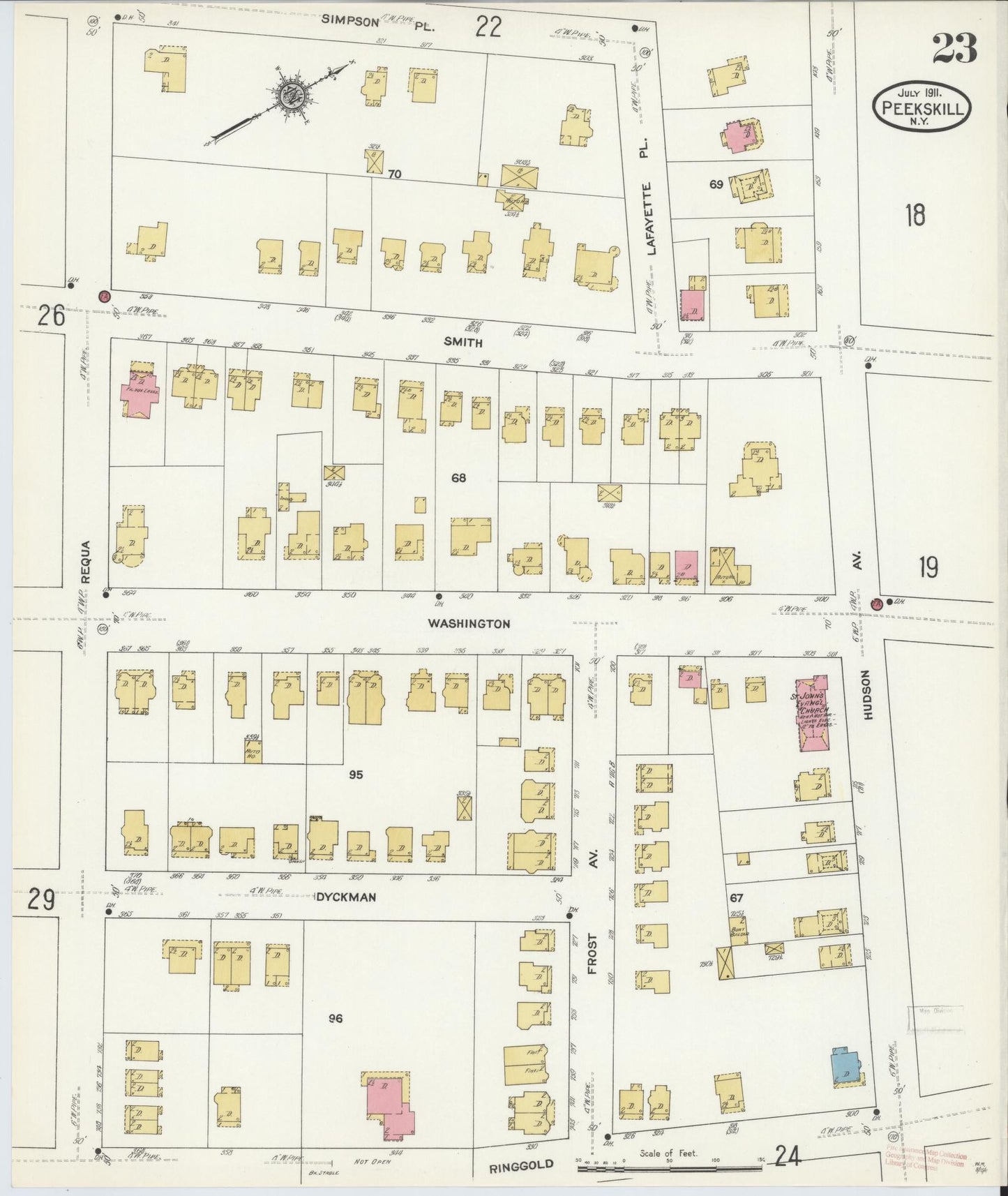 Sanborn Fire Insurance Map from Peekskill, Westchester County, New York (1911), Sheet #0023 - Historic Sanborn Fire Insurance Map Print, vintage old map wall art, antique decor, genealogy gift, New York New York map