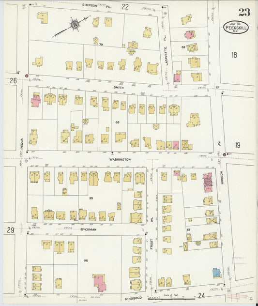 Sanborn Fire Insurance Map from Peekskill, Westchester County, New York (1911), Sheet #0023 - Historic Sanborn Fire Insurance Map Print, vintage old map wall art, antique decor, genealogy gift, New York New York map