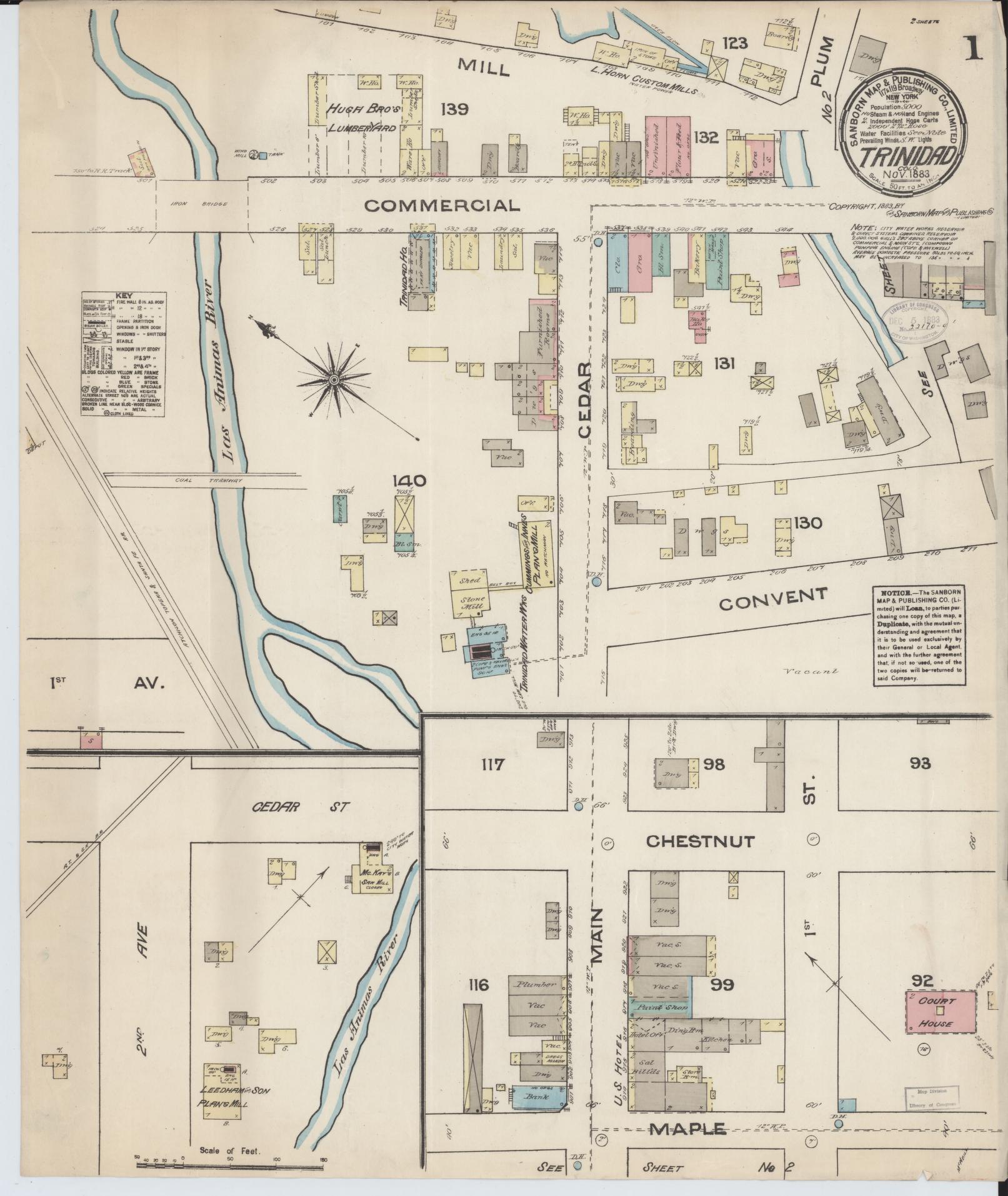 Sanborn Fire Insurance Map from Trinidad, Las Animas County, Colorado. (1883) – Historic Sanborn Fire Insurance Map Print