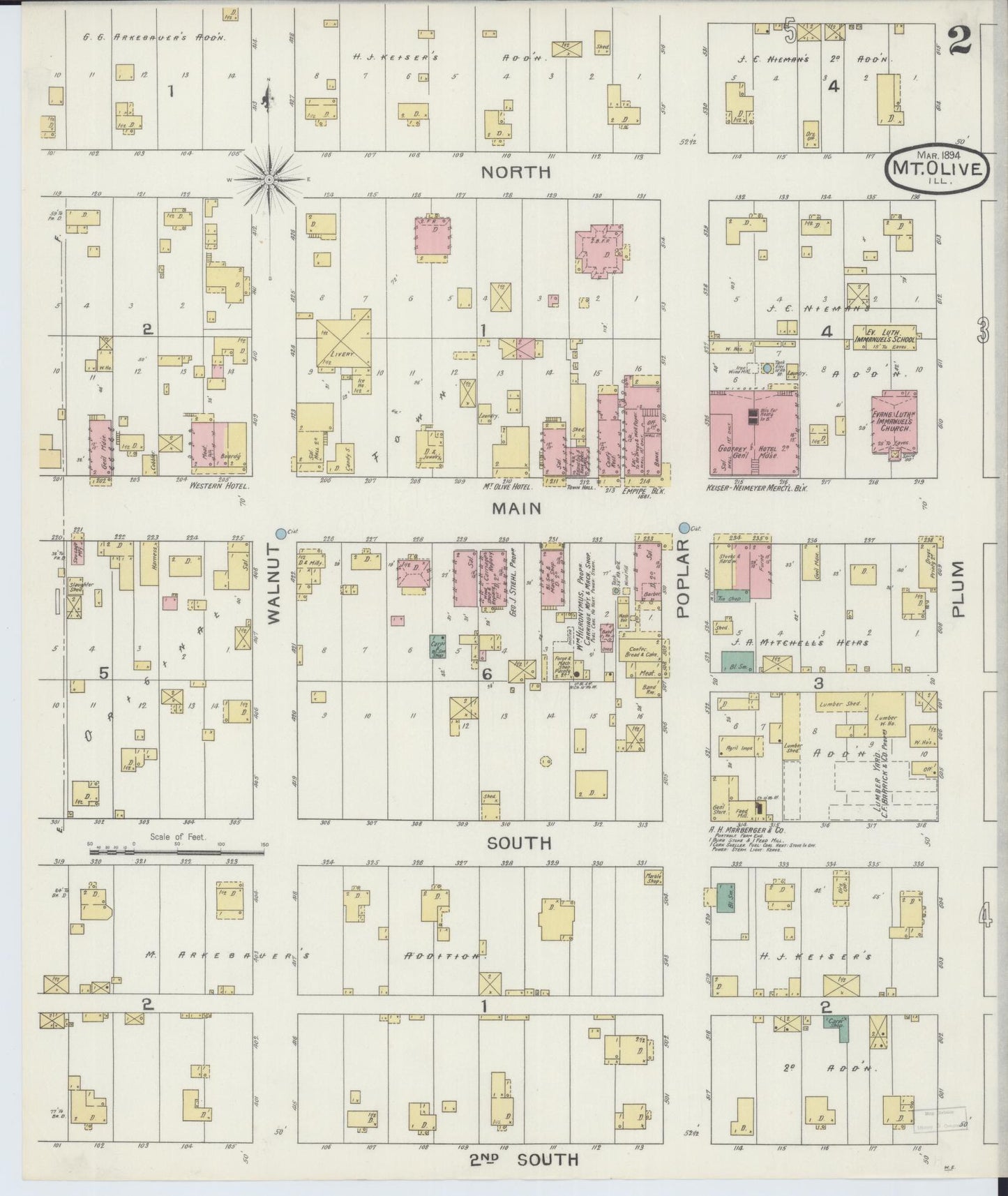 Sanborn Fire Insurance Map from Mount Olive, Macoupin County, Illinois (1894), Sheet #0002 - Complete Map Set gallery image, historic Sanborn map, vintage wall art, Illinois Illinois