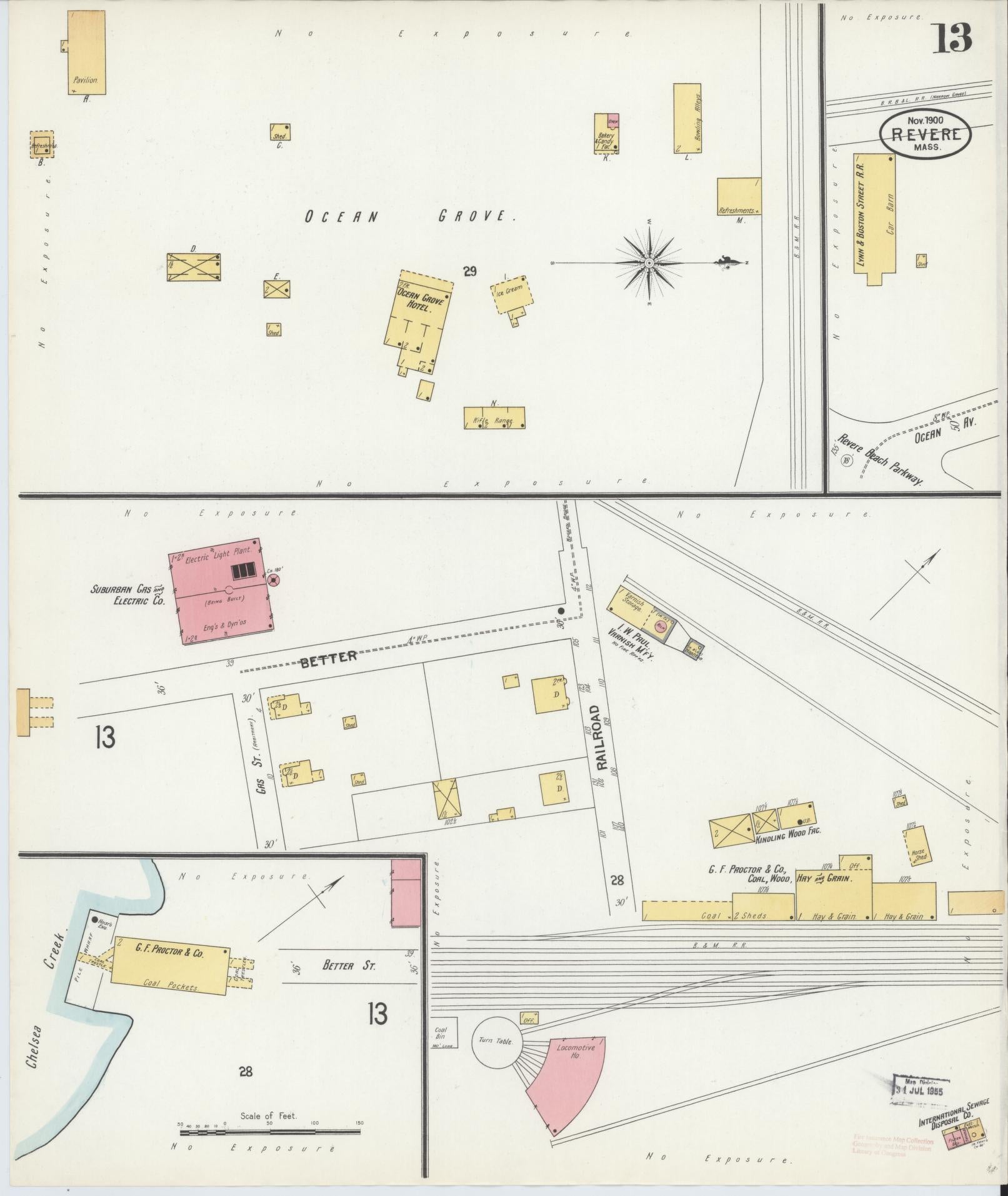 Sanborn Fire Insurance Map from Revere, Suffolk County, Massachusetts (1900), Sheet #0013 - Historic Sanborn Fire Insurance Map Print, vintage old map wall art, antique decor, genealogy gift, Massachusetts Massachusetts map