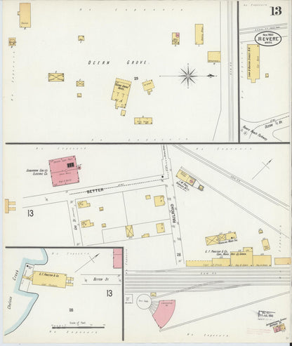 Sanborn Fire Insurance Map from Revere, Suffolk County, Massachusetts (1900), Sheet #0013 - Historic Sanborn Fire Insurance Map Print, vintage old map wall art, antique decor, genealogy gift, Massachusetts Massachusetts map