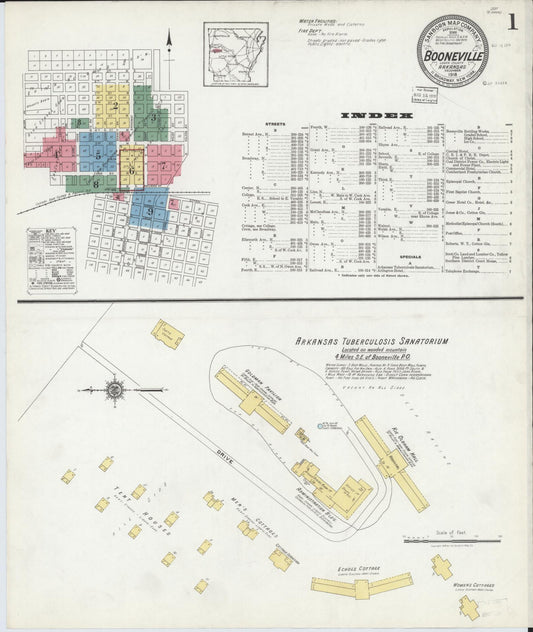Sanborn Fire Insurance Map from Booneville, Logan County, Arkansas (1918), Sheet #0001 - Complete Map Set gallery image, historic Sanborn map, vintage wall art, Arkansas Arkansas