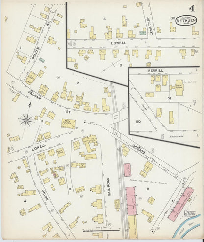 Sanborn Fire Insurance Map from Methuen, Essex County, Massachusetts (1892), Sheet #0004 - Historic Sanborn Fire Insurance Map Print, vintage old map wall art, antique decor, genealogy gift, Massachusetts Massachusetts map