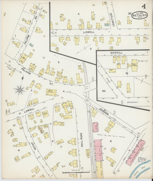 Sanborn Fire Insurance Map from Methuen, Essex County, Massachusetts (1892), Sheet #0004 - Historic Sanborn Fire Insurance Map Print, vintage old map wall art, antique decor, genealogy gift, Massachusetts Massachusetts map