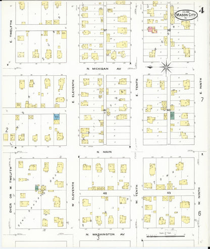 Sanborn Fire Insurance Map from Mason City, Cerro Gordo County, Iowa (1909), Sheet #0004 - Historic Sanborn Fire Insurance Map Print, vintage old map wall art