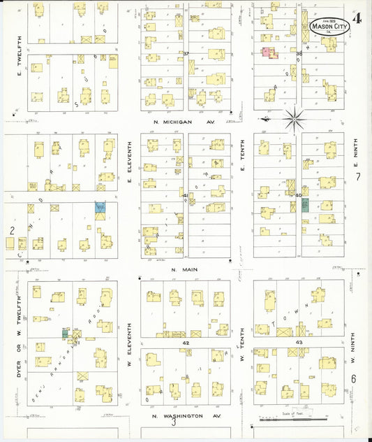 Sanborn Fire Insurance Map from Mason City, Cerro Gordo County, Iowa (1909), Sheet #0004 - Historic Sanborn Fire Insurance Map Print, vintage old map wall art