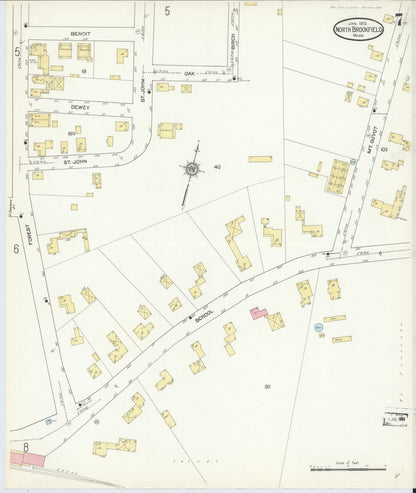 Sanborn Fire Insurance Map from North Brookfield, Worcester County, Massachusetts (1913), Sheet #0007 - Complete Map Set gallery image, historic Sanborn map, vintage wall art, Massachusetts Massachusetts
