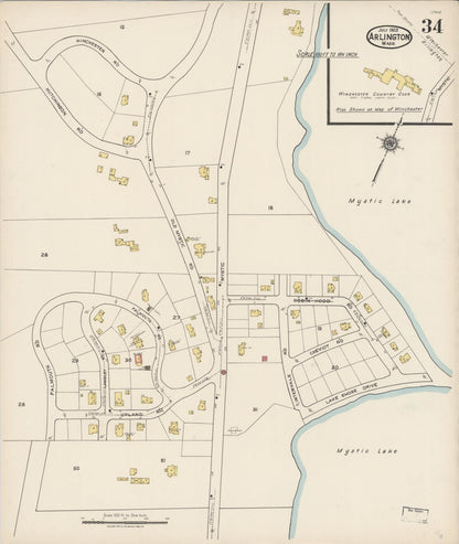 Sanborn Fire Insurance Map from Arlington, Middlesex County, Massachusetts (1922), Sheet #0034 - Historic Sanborn Fire Insurance Map Print, vintage old map wall art, antique decor, genealogy gift, Massachusetts Massachusetts map