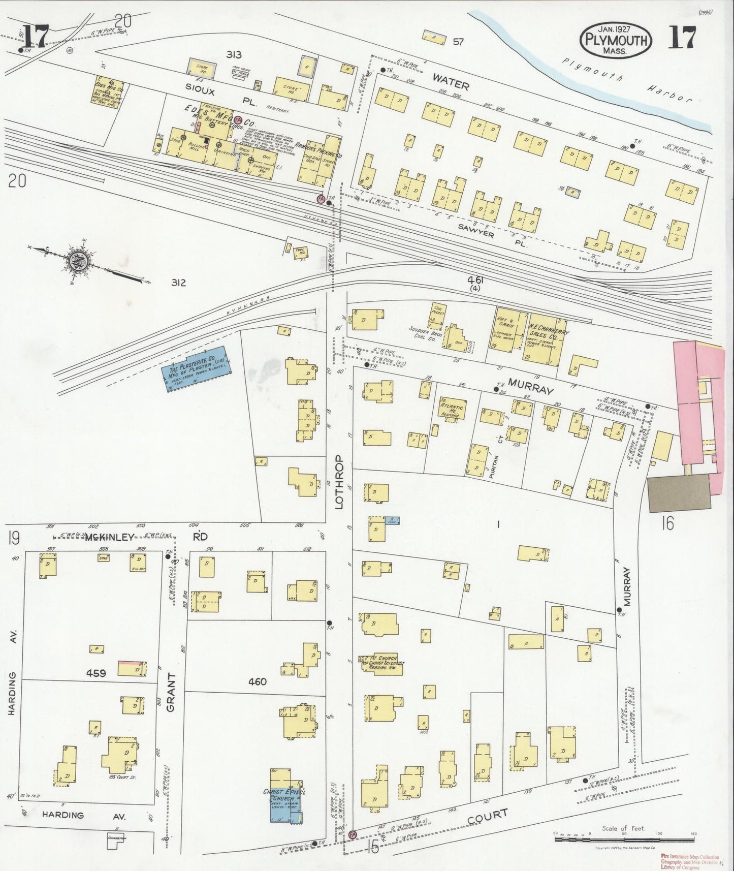Sanborn Fire Insurance Map from Plymouth, Plymouth County, Massachusetts (1927), Sheet #0017 - Complete Map Set gallery image, historic Sanborn map, vintage wall art, Massachusetts Massachusetts
