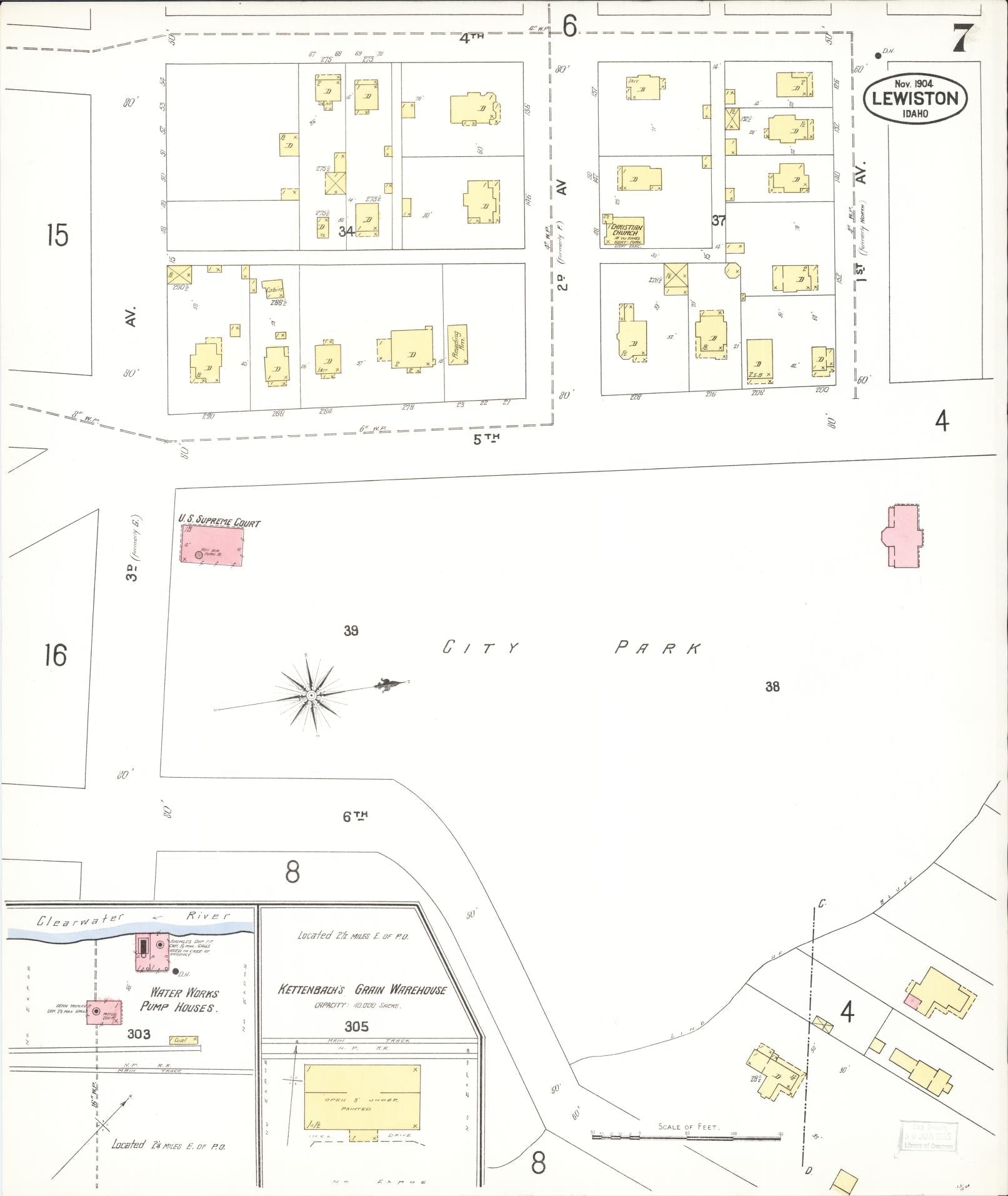 Sanborn Fire Insurance Map from Lewiston, Nez Perce County, Idaho (1904), Sheet #0007 - Historic Sanborn Fire Insurance Map Print, vintage old map wall art, antique decor, genealogy gift, Idaho Idaho map