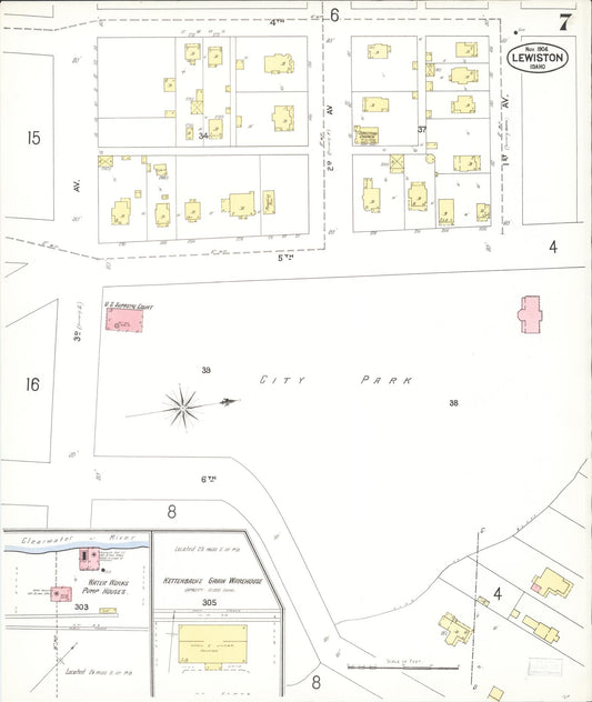 Sanborn Fire Insurance Map from Lewiston, Nez Perce County, Idaho (1904), Sheet #0007 - Historic Sanborn Fire Insurance Map Print, vintage old map wall art, antique decor, genealogy gift, Idaho Idaho map