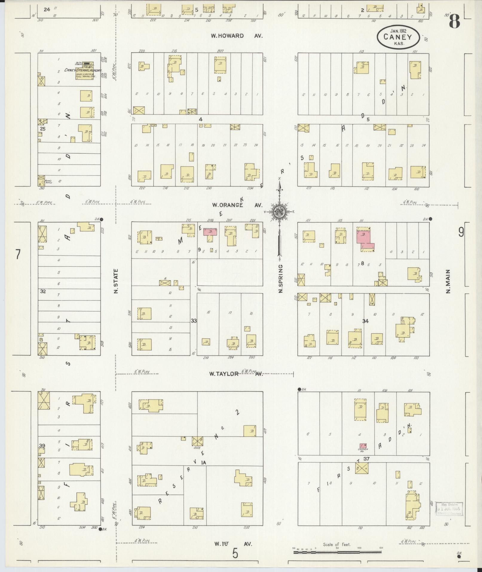 Sanborn Fire Insurance Map from Caney, Montgomery County, Kansas (1912), Sheet #0008 - Complete Map Set gallery image, historic Sanborn map, vintage wall art, Kansas Kansas