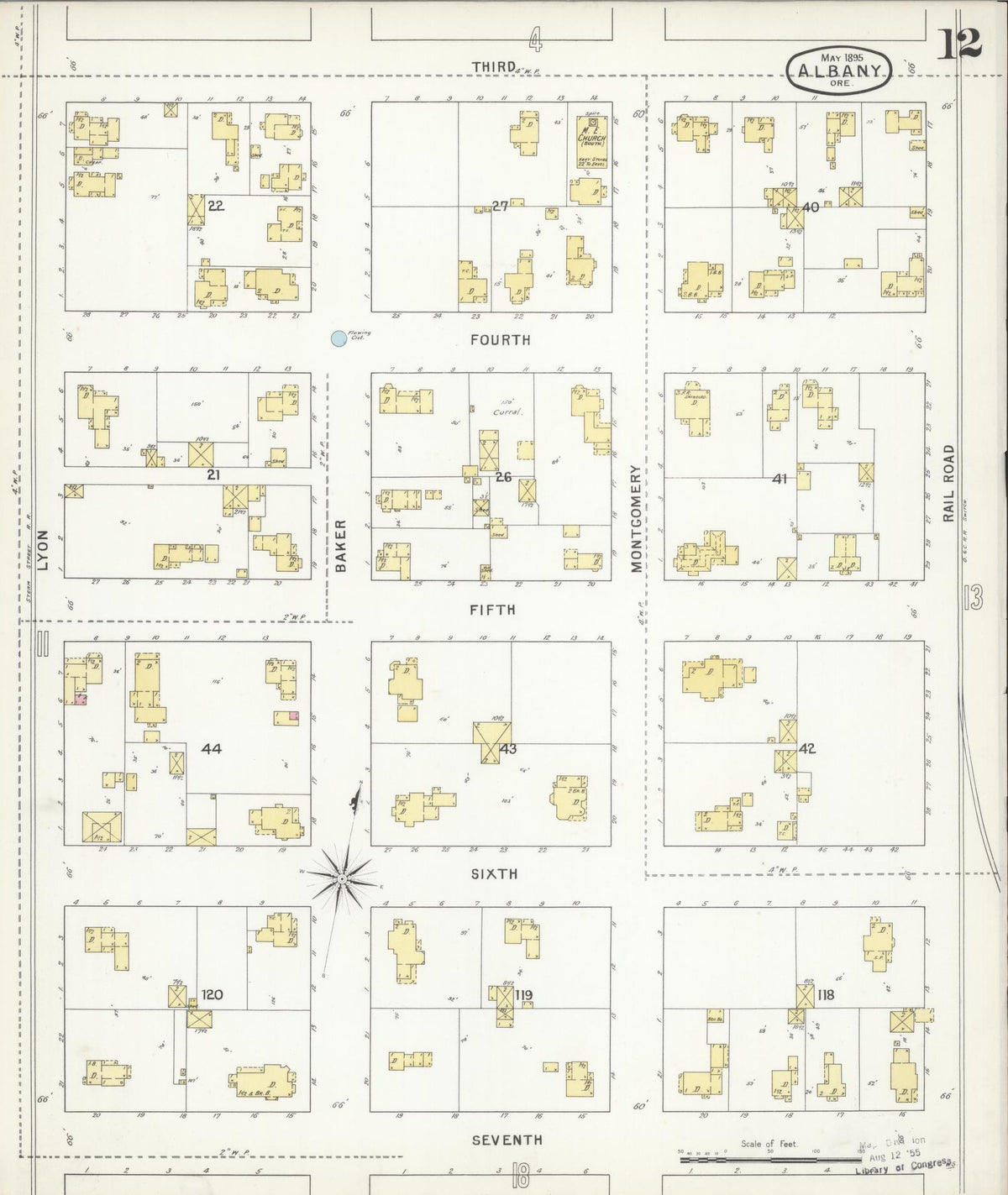 Sanborn Fire Insurance Map from Albany, Linn County, Oregon (1895), Sheet #0012 - Historic Sanborn Fire Insurance Map Print, vintage old map wall art, antique decor, genealogy gift, Oregon Oregon map