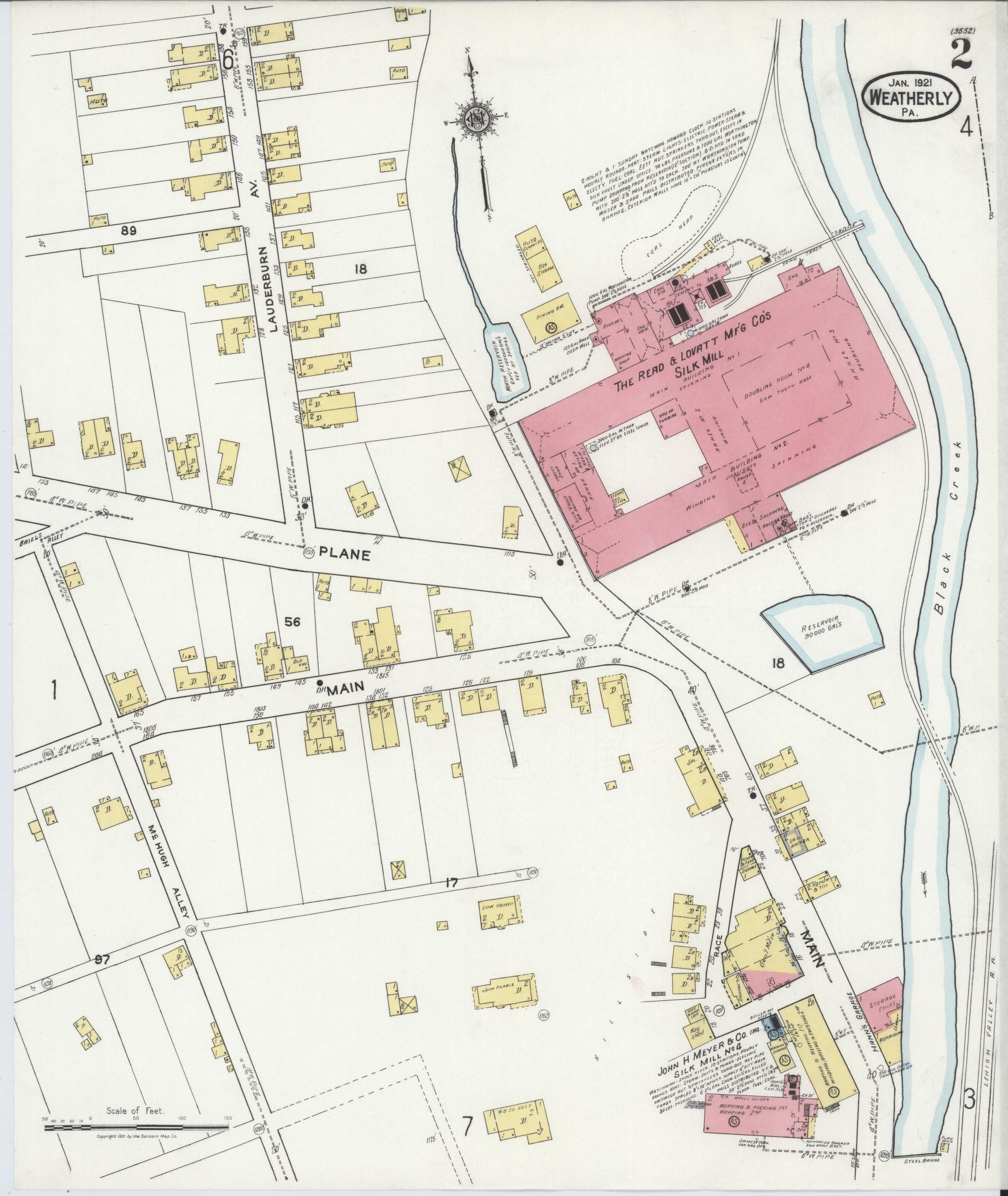 Sanborn Fire Insurance Map from Weatherly, Carbon County, Pennsylvania (1921), Sheet #0002 - Complete Map Set gallery image, historic Sanborn map, vintage wall art, Pennsylvania Pennsylvania