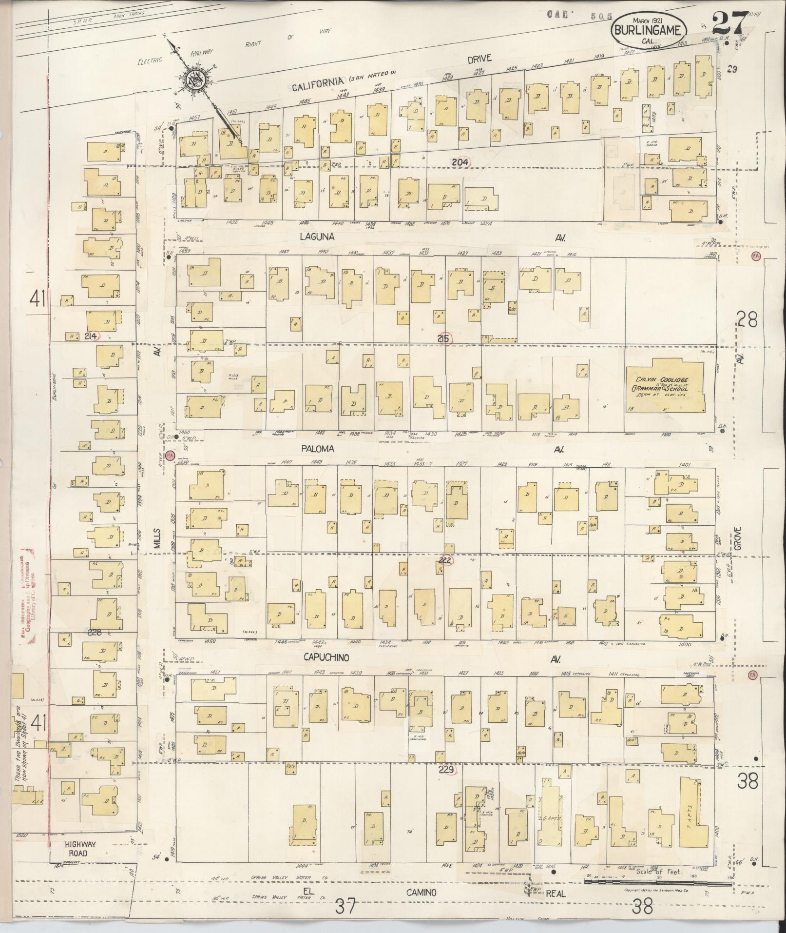 Sanborn Fire Insurance Map from Burlingame, San Mateo County, California (1949), Sheet #0027 - Complete Map Set gallery image, historic Sanborn map, vintage wall art, California California