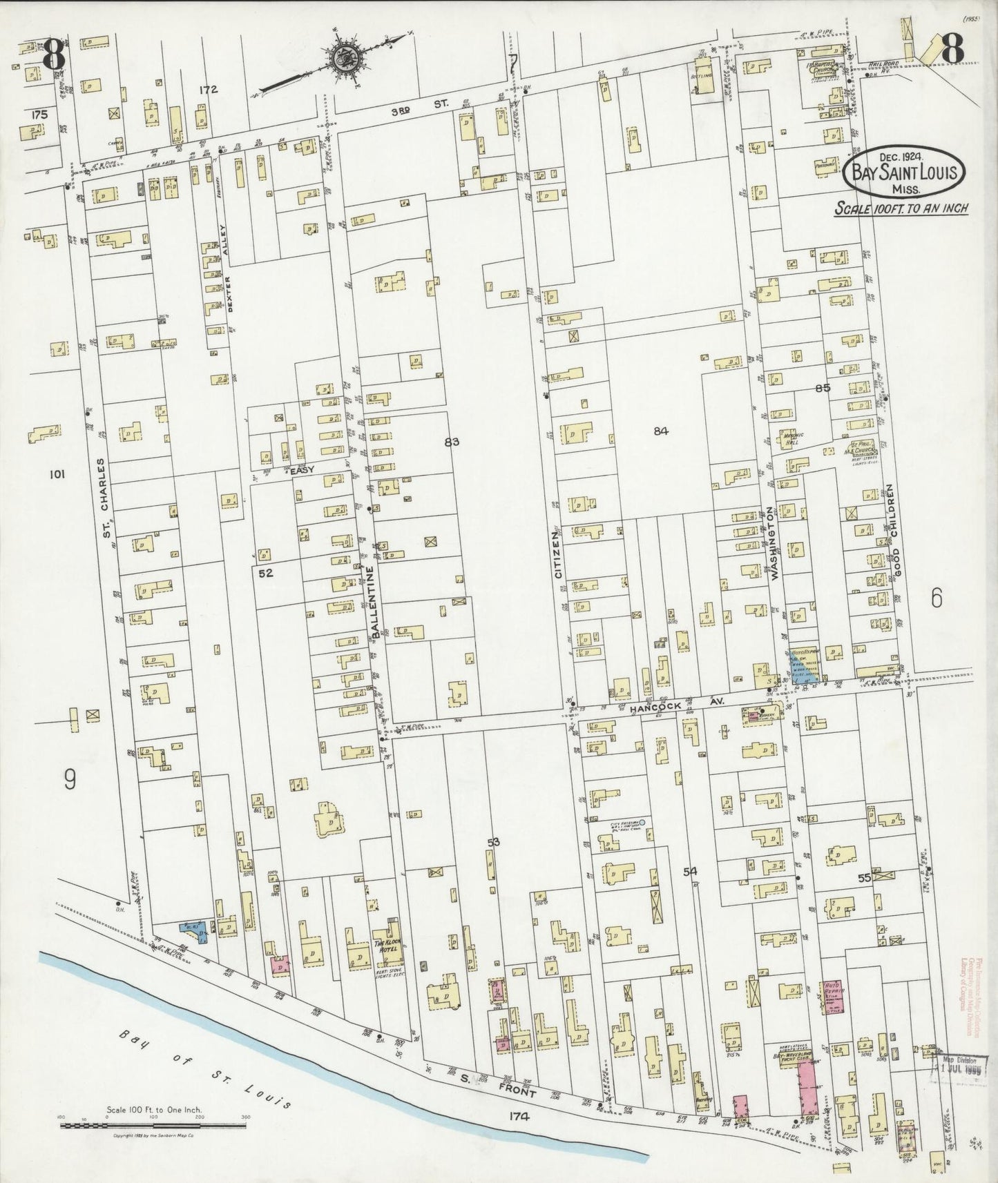 Sanborn Fire Insurance Map from Bay Saint Louis, Hancock County, Mississippi (1924), Sheet #0008 - Complete Map Set gallery image, historic Sanborn map, vintage wall art, Mississippi Mississippi