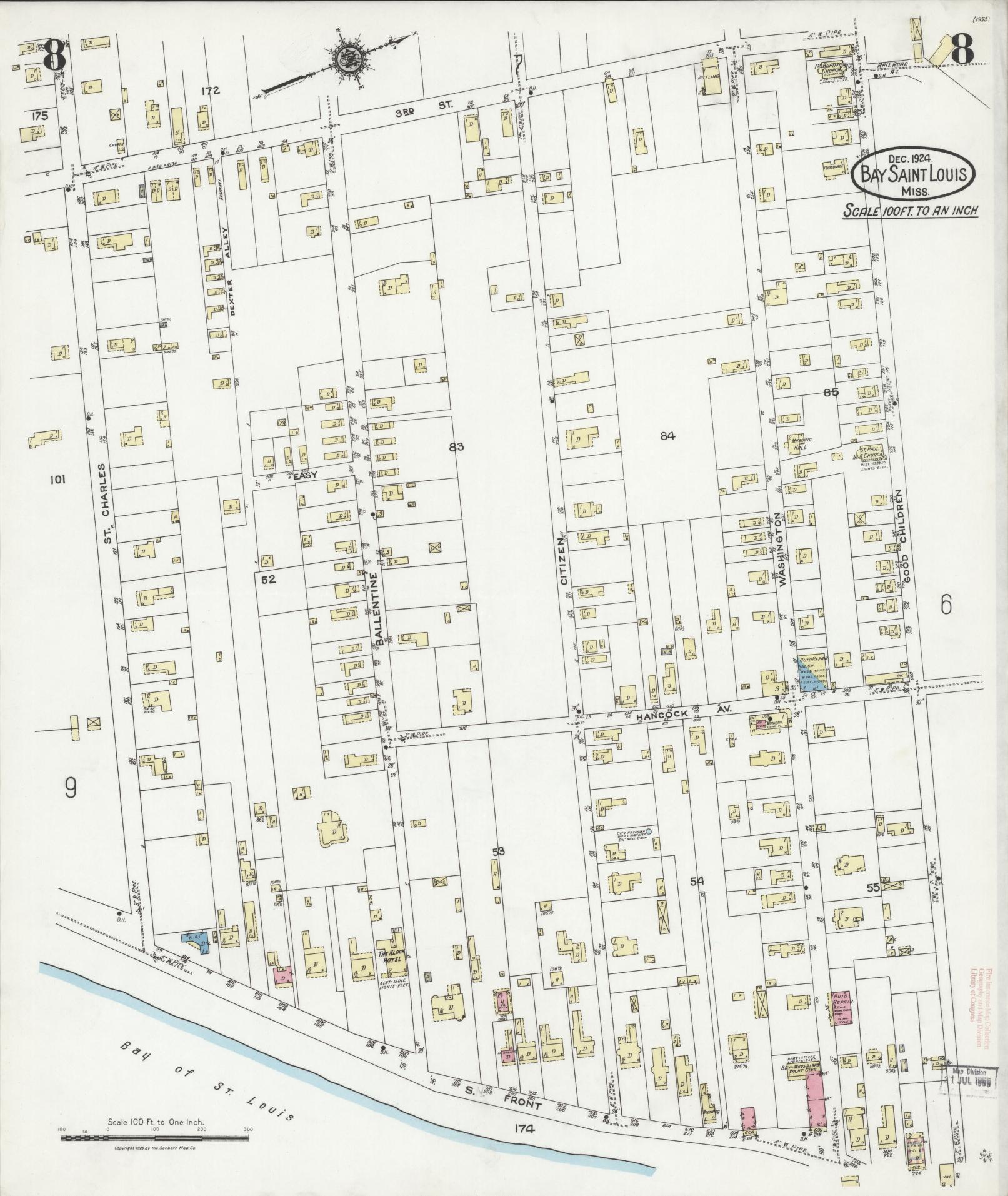 Sanborn Fire Insurance Map from Bay Saint Louis, Hancock County, Mississippi (1924), Sheet #0008 - Complete Map Set gallery image, historic Sanborn map, vintage wall art, Mississippi Mississippi