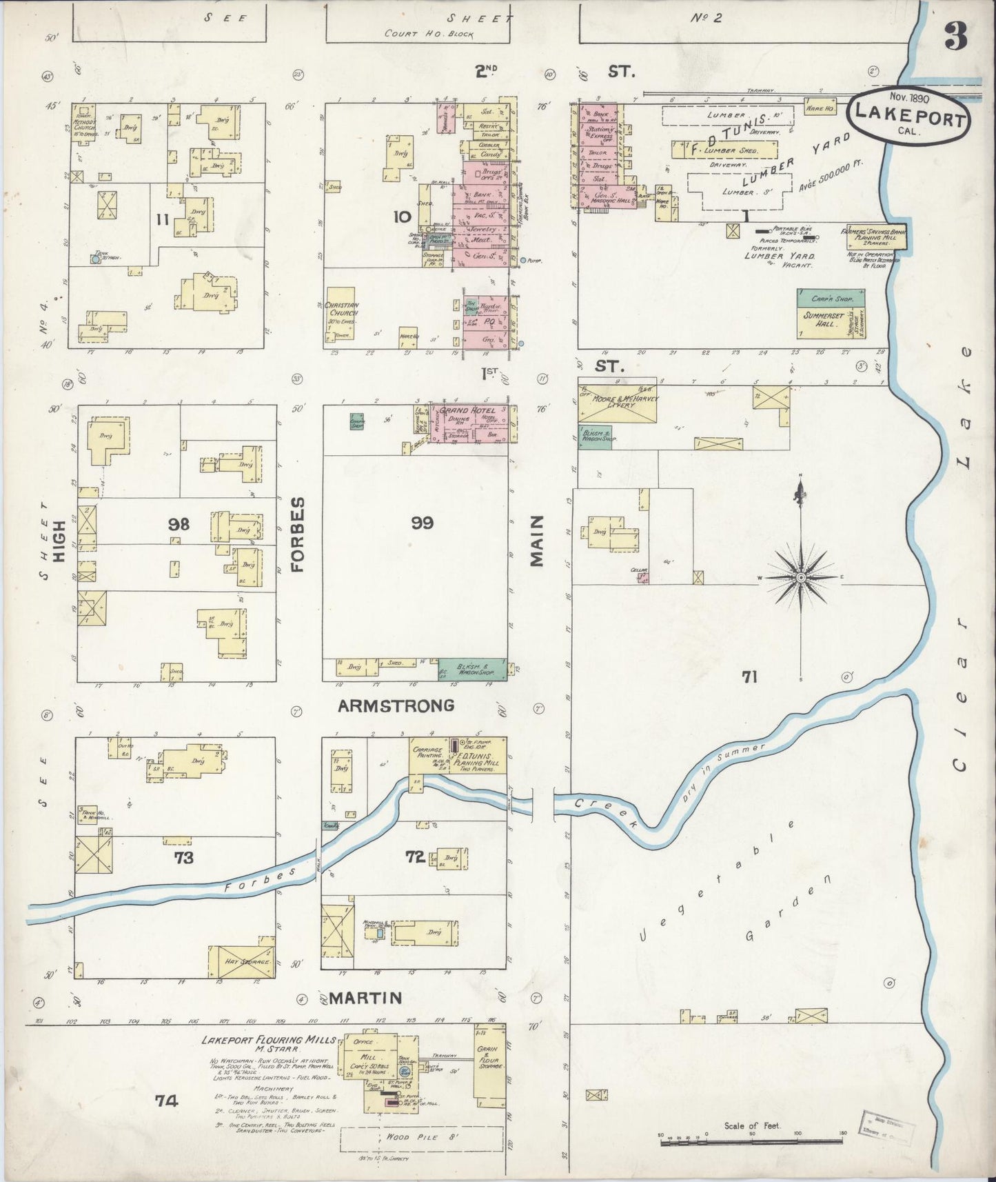 Sanborn Fire Insurance Map from Lakeport, Lake County, California (1890), Sheet #0003 - Historic Sanborn Fire Insurance Map Print, vintage old map wall art, antique decor, genealogy gift, California California map