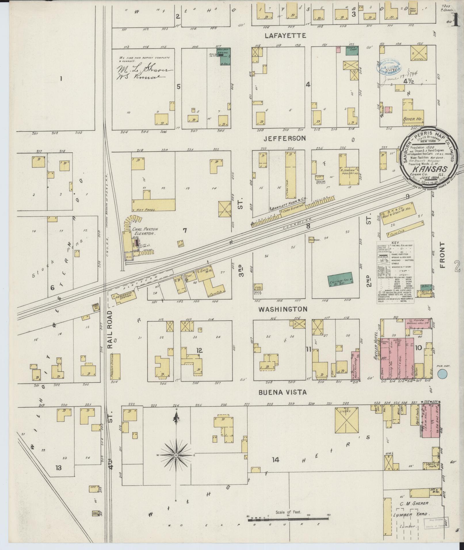 Sanborn Fire Insurance Map from Kansas, Edgar County, Illinois (1894), Sheet #0001 - Historic Sanborn Fire Insurance Map Print, vintage old map wall art, antique decor, genealogy gift, Illinois Illinois map