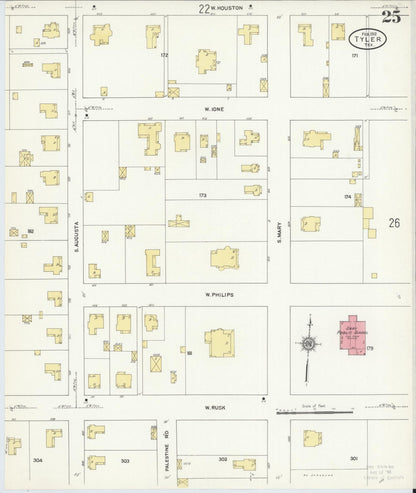 Sanborn Fire Insurance Map from Tyler, Smith County, Texas (1912), Sheet #0025 - Complete Map Set gallery image, historic Sanborn map, vintage wall art, Texas Texas