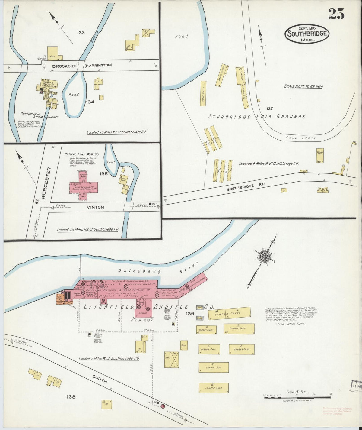 Sanborn Fire Insurance Map from Southbridge, Worcester County, Massachusetts (1918), Sheet #0025 - Complete Map Set gallery image, historic Sanborn map, vintage wall art, Massachusetts Massachusetts