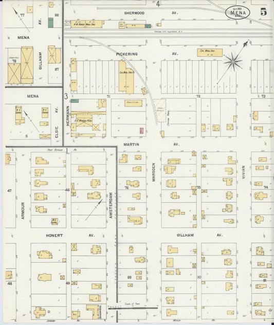 Sanborn Fire Insurance Map from Mena, Polk County, Arkansas (1901), Sheet #0005 - Historic Sanborn Fire Insurance Map Print, vintage old map wall art, antique decor, genealogy gift, Arkansas Arkansas map
