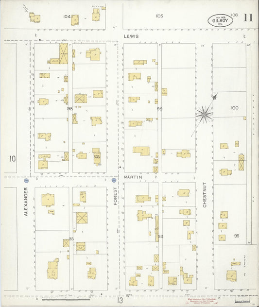 Sanborn Fire Insurance Map from Gilroy, Santa Clara County, California (1906), Sheet #0011 - Historic Sanborn Fire Insurance Map Print, vintage old map wall art, antique decor, genealogy gift, California California map