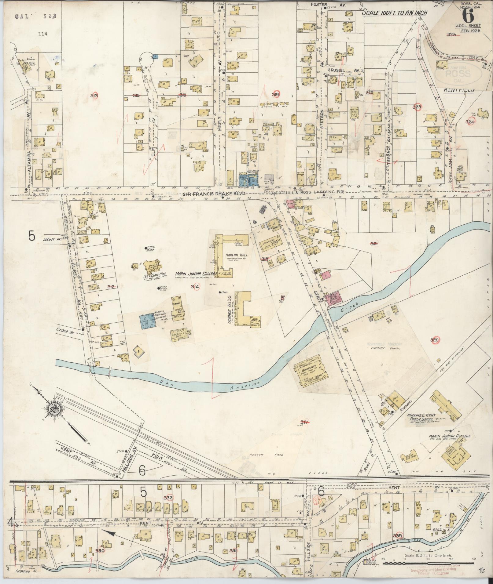 Sanborn Fire Insurance Map from Ross, Marin County, California (1942), Sheet #0006 - Complete Map Set gallery image, historic Sanborn map, vintage wall art, California California