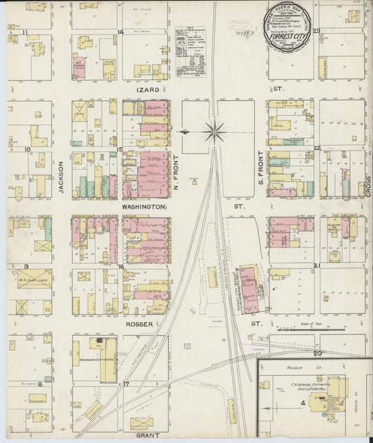 Sanborn Fire Insurance Map from Forrest City, Saint Francis County, Arkansas (1892), Sheet #0001 - Historic Sanborn Fire Insurance Map Print, vintage old map wall art, antique decor, genealogy gift, Arkansas Arkansas map