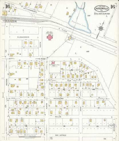 Sanborn Fire Insurance Map from Jacksonville, Cherokee County, Texas (1923), Sheet #0016 - Complete Map Set gallery image, historic Sanborn map, vintage wall art, Texas Texas