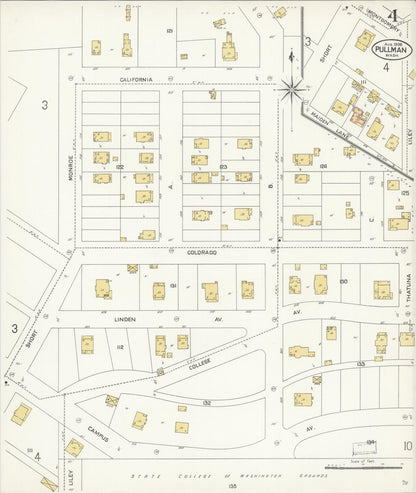 Sanborn Fire Insurance Map from Pullman, Whitman County, Washington (1908), Sheet #0004 - Complete Map Set gallery image, historic Sanborn map, vintage wall art, Washington Washington