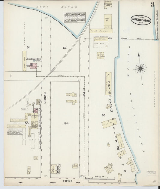 Sanborn Fire Insurance Map from Cheboygan, Cheboygan County, Michigan (1884), Sheet #0003 - Historic Sanborn Fire Insurance Map Print, vintage old map wall art, antique decor, genealogy gift, Michigan Michigan map
