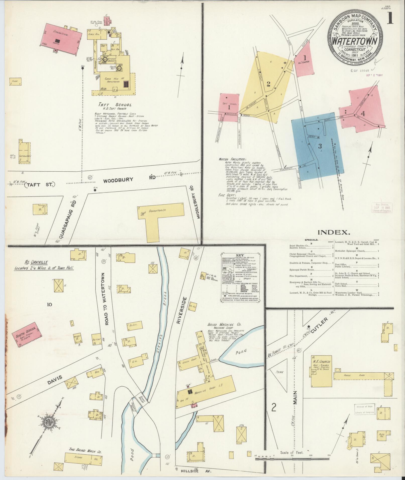 Sanborn Fire Insurance Map from Watertown, Litchfield County, Connecticut (1911), Sheet #0001 - Complete Map Set gallery image, historic Sanborn map, vintage wall art, Connecticut Connecticut