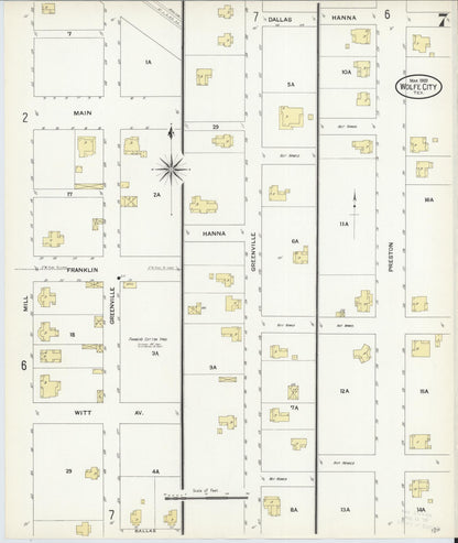 Sanborn Fire Insurance Map from Wolfe City, Hunt County, Texas (1909), Sheet #0007 - Complete Map Set gallery image, historic Sanborn map, vintage wall art, Texas Texas
