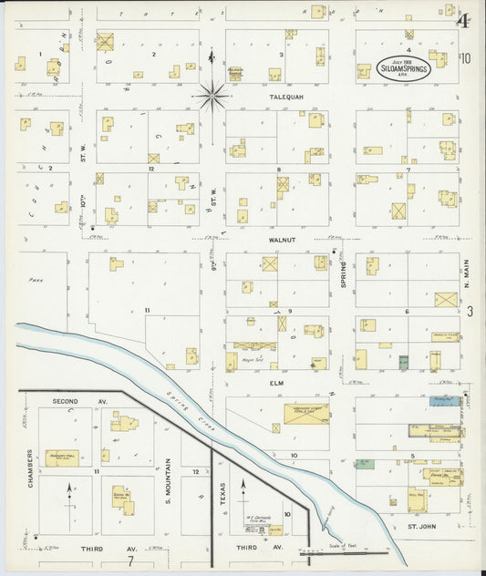 Sanborn Fire Insurance Map from Siloam Springs, Benton County, Arkansas (1908), Sheet #0004 - Historic Sanborn Fire Insurance Map Print, vintage old map wall art, antique decor, genealogy gift, Arkansas Arkansas map