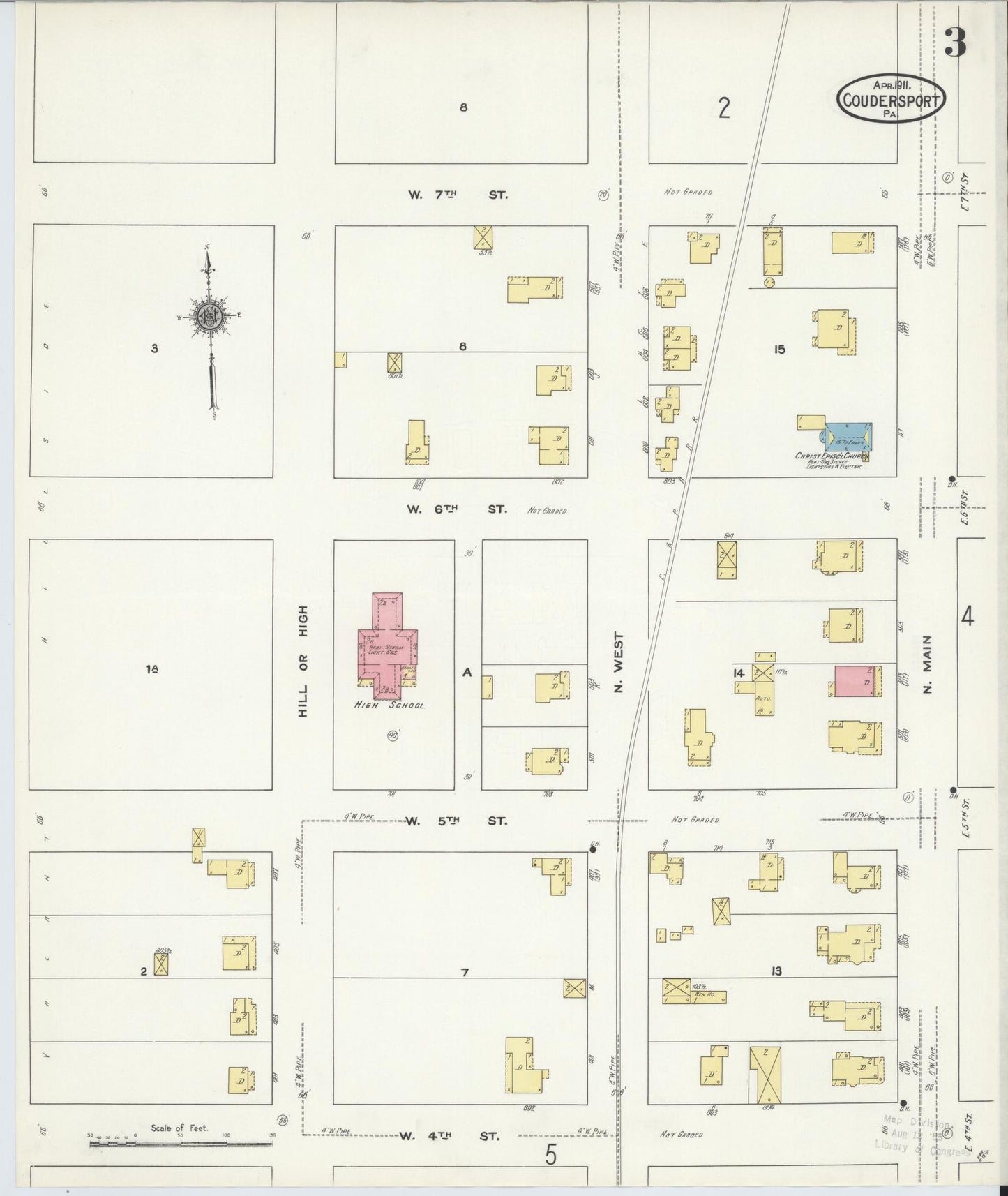 Sanborn Fire Insurance Map from Coudersport, Potter County, Pennsylvania (1911), Sheet #0003 - Historic Sanborn Fire Insurance Map Print, vintage old map wall art, antique decor, genealogy gift, Pennsylvania Pennsylvania map