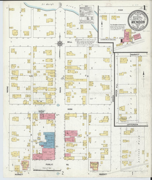 Sanborn Fire Insurance Map from Mendon, Mercer County, Ohio (1911), Sheet #0001 - Complete Map Set gallery image, historic Sanborn map, vintage wall art, Ohio Ohio