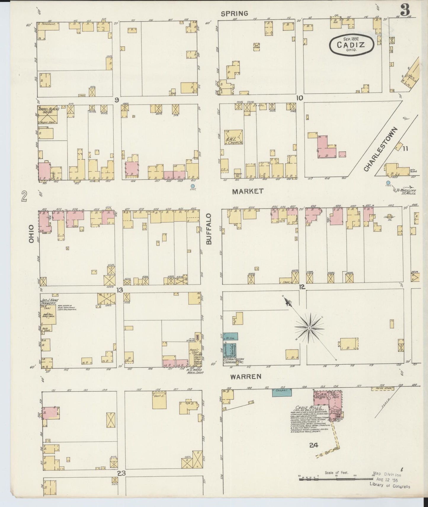 Sanborn Fire Insurance Map from Cadiz, Harrison County, Ohio (1892), Sheet #0003 - Historic Sanborn Fire Insurance Map Print, vintage old map wall art, antique decor, genealogy gift, Ohio Ohio map