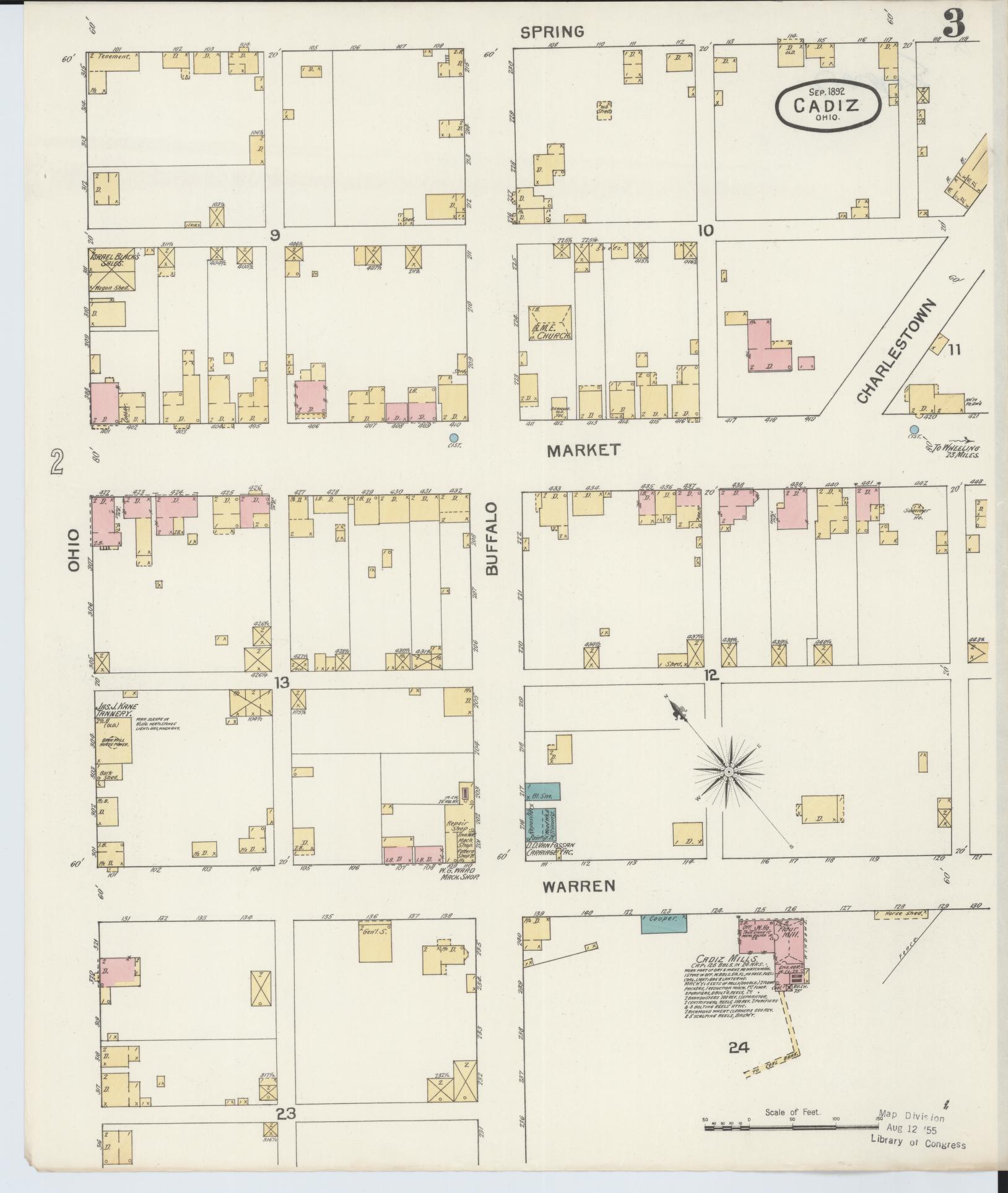 Sanborn Fire Insurance Map from Cadiz, Harrison County, Ohio (1892), Sheet #0003 - Historic Sanborn Fire Insurance Map Print, vintage old map wall art, antique decor, genealogy gift, Ohio Ohio map