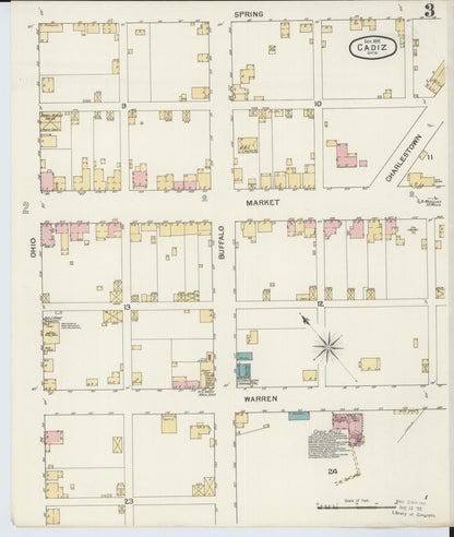 Sanborn Fire Insurance Map from Cadiz, Harrison County, Ohio (1892), Sheet #0003 - Historic Sanborn Fire Insurance Map Print, vintage old map wall art, antique decor, genealogy gift, Ohio Ohio map