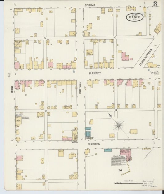Sanborn Fire Insurance Map from Cadiz, Harrison County, Ohio (1892), Sheet #0003 - Historic Sanborn Fire Insurance Map Print, vintage old map wall art, antique decor, genealogy gift, Ohio Ohio map