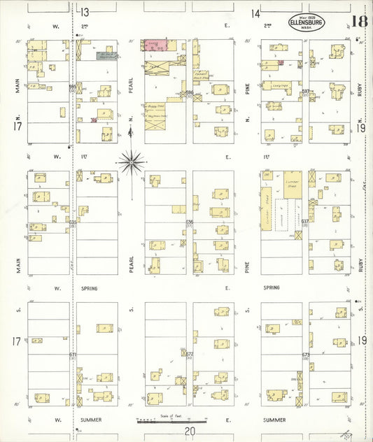 Sanborn Fire Insurance Map from Ellensburg, Kittitas County, Washington (1909), Sheet #0018 - Historic Sanborn Fire Insurance Map Print, vintage old map wall art, antique decor, genealogy gift, Washington Washington map