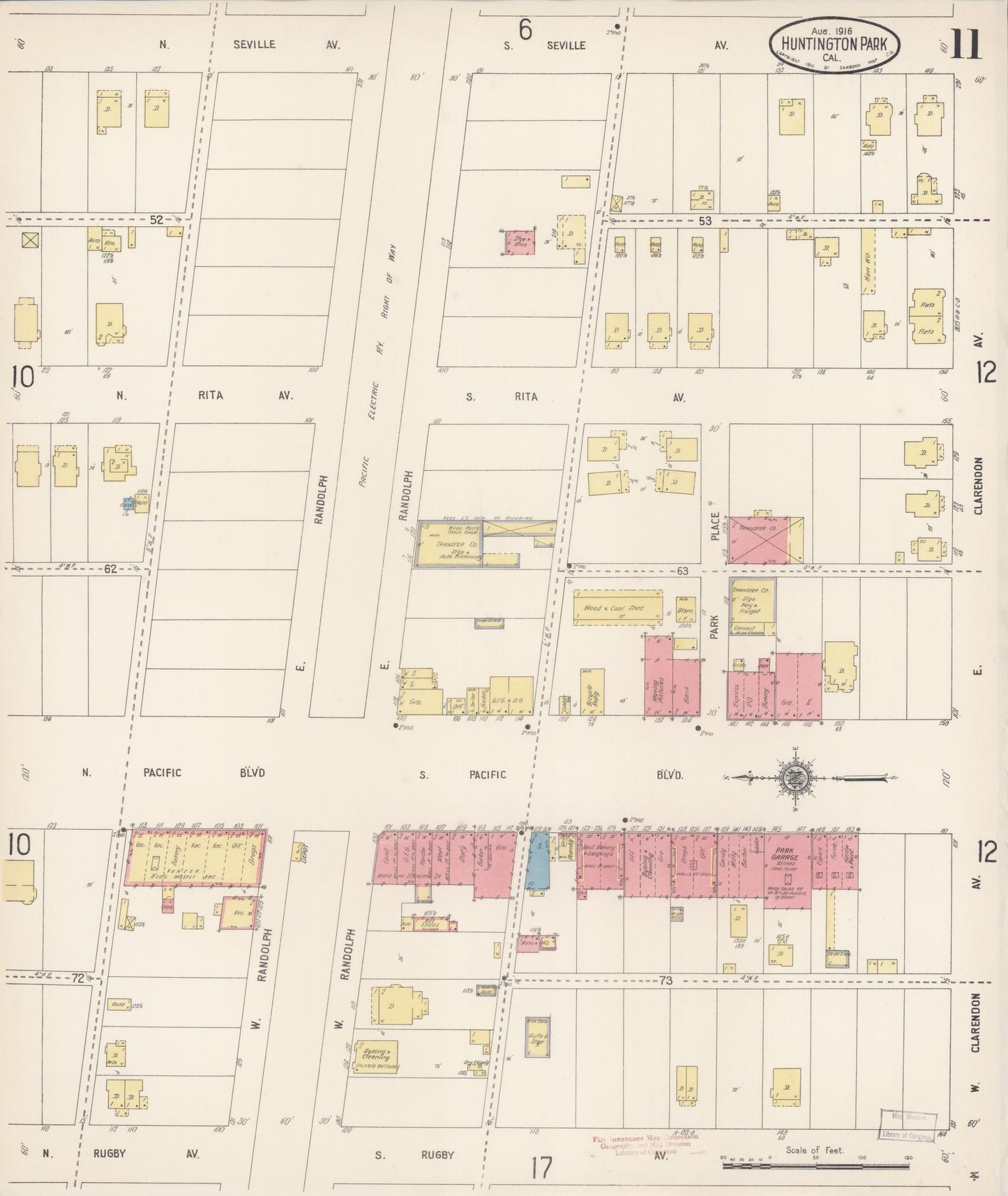 Sanborn Fire Insurance Map from Huntington Park, Los Angeles County, California (1916), Sheet #0011 - Historic Sanborn Fire Insurance Map Print, vintage old map wall art, antique decor, genealogy gift, California California map