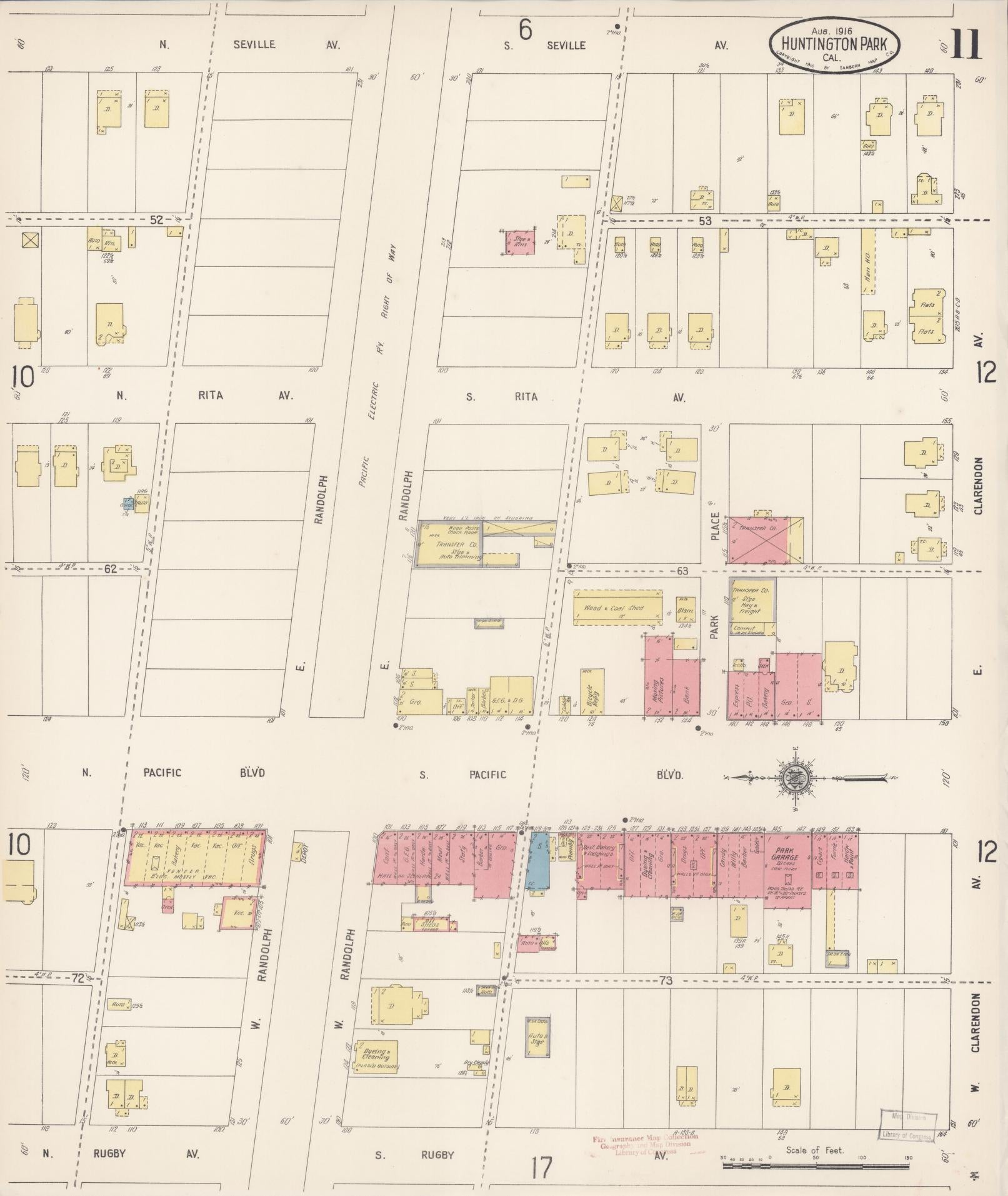 Sanborn Fire Insurance Map from Huntington Park, Los Angeles County, California (1916), Sheet #0011 - Historic Sanborn Fire Insurance Map Print, vintage old map wall art, antique decor, genealogy gift, California California map