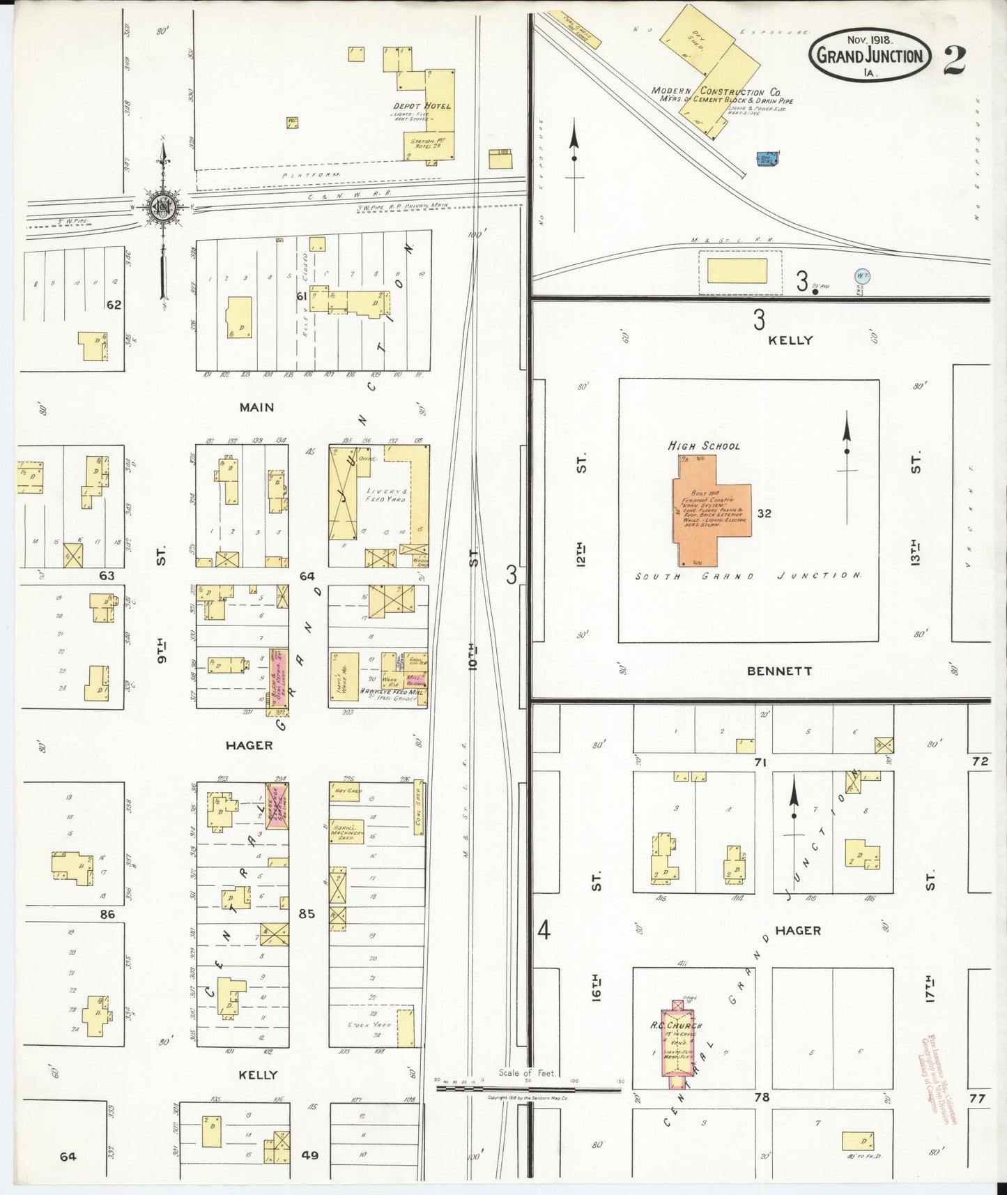 Sanborn Fire Insurance Map from Grand Junction, Greene County, Iowa (1918), Sheet #0002 - Historic Sanborn Fire Insurance Map Print, vintage old map wall art